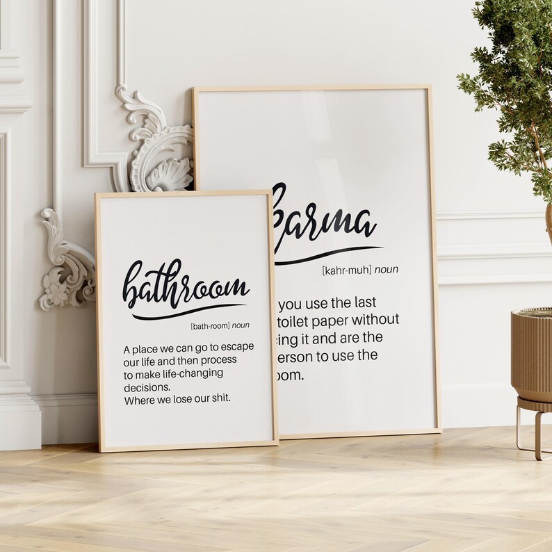 Funny Bathroom Wall Art Set of 2 Poster or Canvas Prints, Toilet Humor ...
