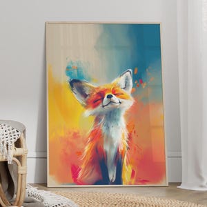 Colorful Little Fox Art Poster Print or Canvas, Whimsical Fox Nursery Wall Decor, Kids Room Animal Wall Decor, Cute Baby Fox Art Print