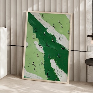 Green Golf Top View Abstract Oil Painting Poster or Canvas Print, Aerial View Green Golf Course Art Print, Abstract Landscape Art Home Decor