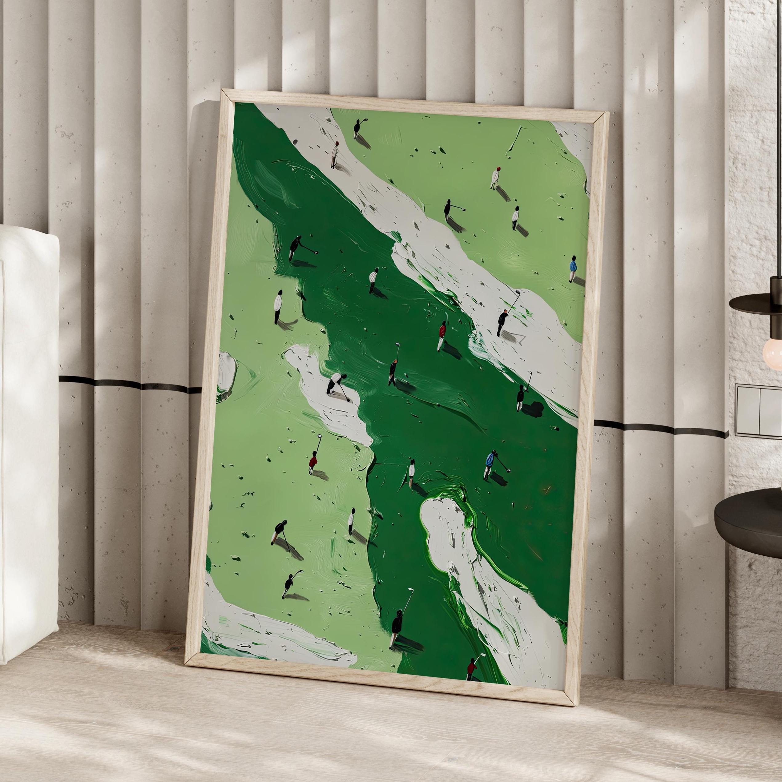 Green Golf Top View Abstract Oil Painting Poster or Canvas Print, Aerial View Green Golf Course Art Print, Abstract Landscape Art Home Decor