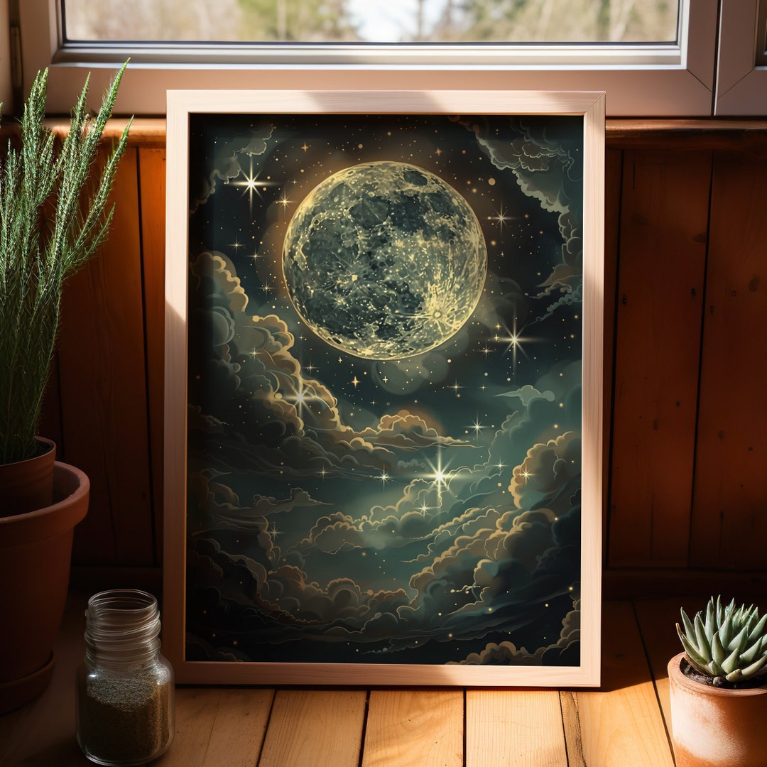 Celestial Moon Enchanting Night Sky Art Poster Print or Canvas ...