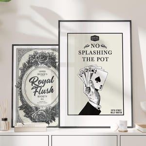 Funny Poker Royal Flush Prints Bathroom Wall Art Set of 2 or Canvas Print, Toilet Humor Man Cave Decor Poster, Poker Cards Bathroom Print
