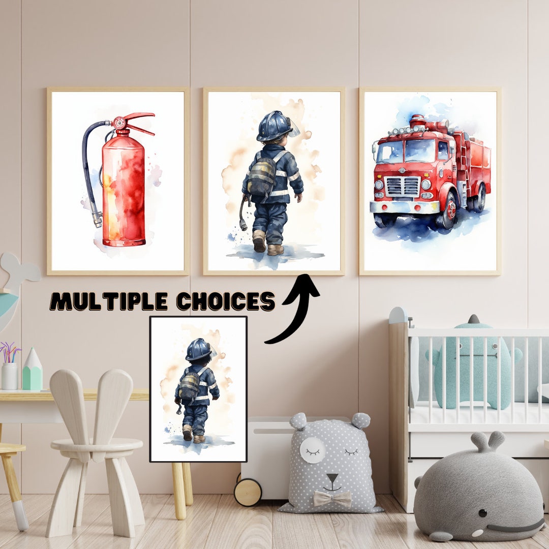 Fire Man Water Color Nursery Wall Art Set of 3 Cute Preppy Etsy