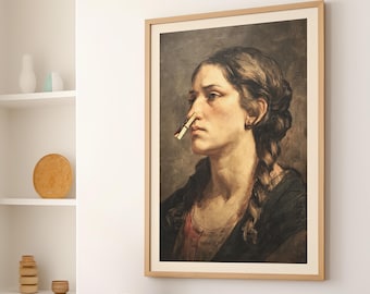 Funny Vintage Lady Bathroom Art Poster or Canvas Print, Toilet Humor Wall Art, Gift for Her, Classical Woman Painting Amusing Restroom Decor