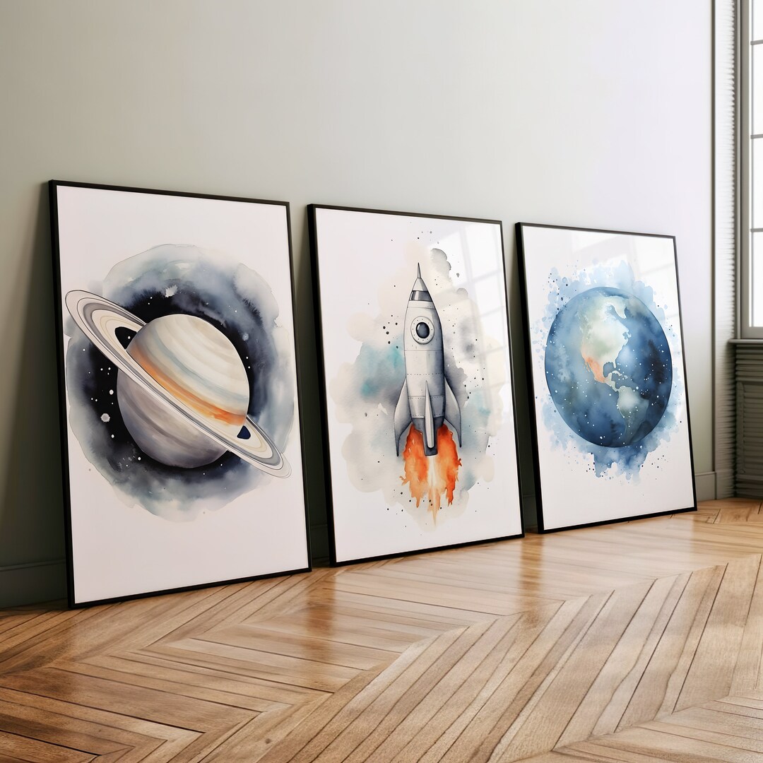 Nursery Decor Outer Space Set of 3 Wall Art or Canvas, Nursery Wall Art ...