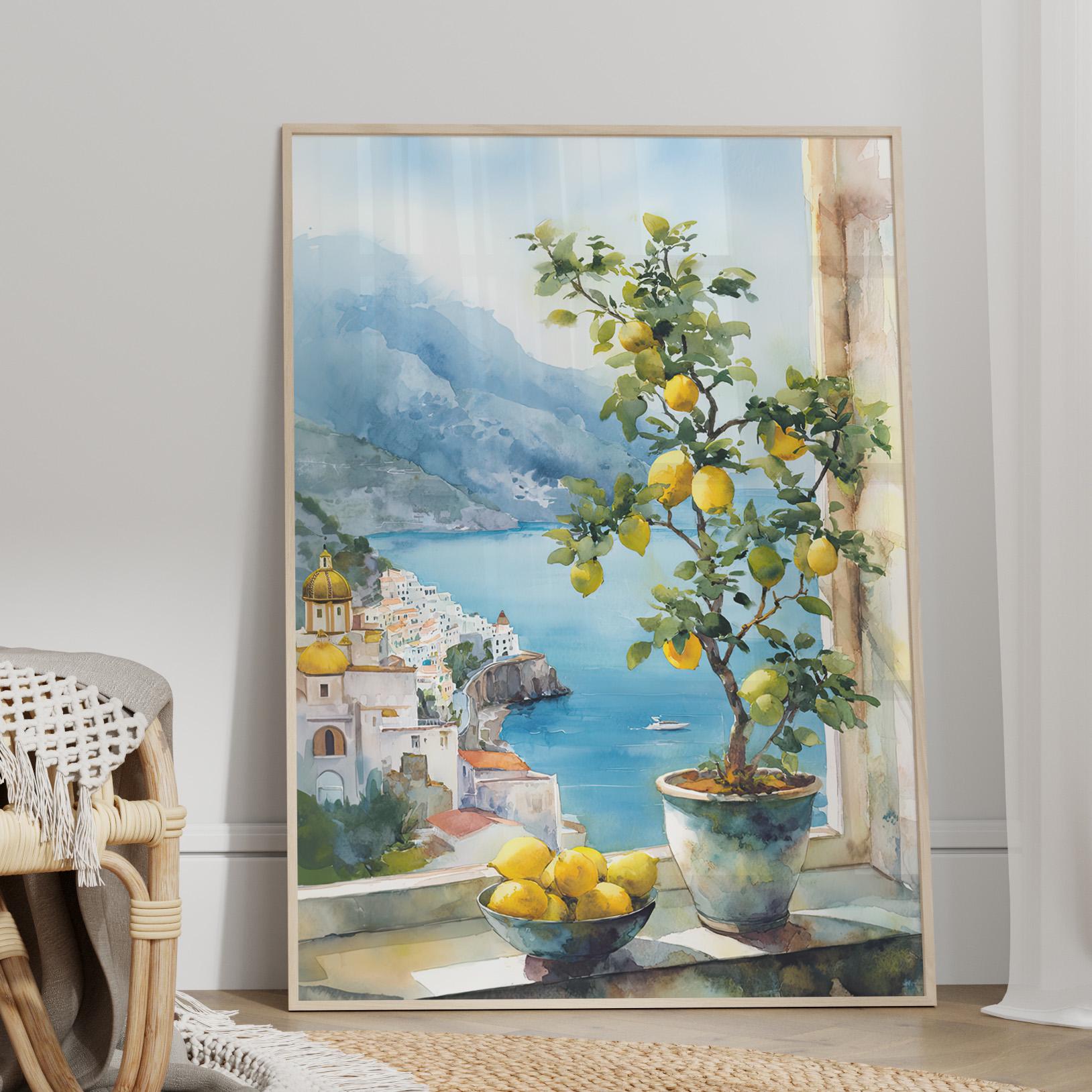 Amalfi Coast Lemon Tree Watercolor Art Poster or Canvas Print