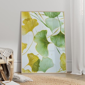 Abstract Ginkgo Leaves Minimalistic Art Poster or Canvas Print, Ginkgo Biloba Leaves Botanical Wall Art, Boho Minimalist Nature Wall Decor