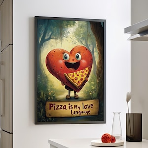 Pizza Is My Love Language Typography Art Pizza Lover Heart Poster or Canvas Print, Fun and Whimsical Nature Wall Art, Retro Kitchen Decor