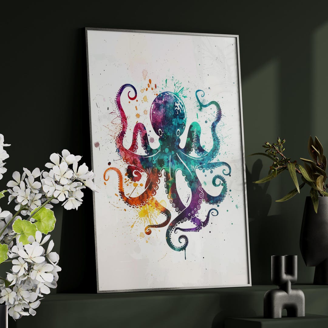 Colorful Minimalist Octopus Art Print or Canvas, Sea Creature Home ...
