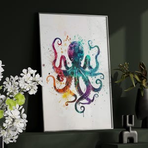 Colorful Minimalist Octopus Art Print or Canvas, Sea Creature Home Decor, Nature Animal Poster Nursery Room Decor, Simple Colourful Octopus
