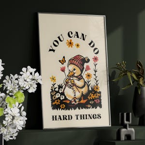 Knitting Goose Whimsical Art Print or Canvas, Nursery Illustration, Retro Style Goose Illustration, Floral Baby Goose Motivational Poster