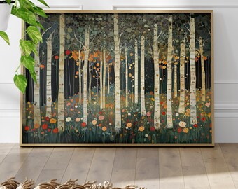Autumn Forest Wall Art Poster or Canvas Print, Vintage Botanical Print, Rustic Halloween Decor, Elegant Fall Print, William Morris Inspired