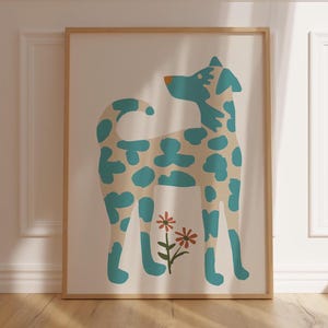 Funny Dalmatian Portrait Poster or Canvas Print, Whimsical Animal Print, Minimalist Teal Blue Dog Portrait Home Decor, Kid Room Animal Decor
