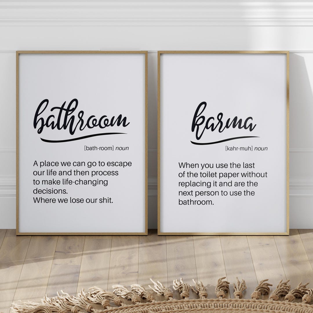 Funny Bathroom Wall Art Set of 2 Poster or Canvas Prints, Toilet Humor ...