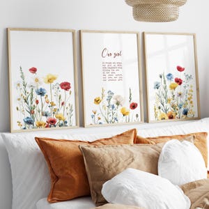 Floral Nursery Set of 3 Wall Art Print or Canvas, Our Girl Floral Art Print, Minimalist Girl Nursery Wildflower Poster, Baby Girl Room Decor