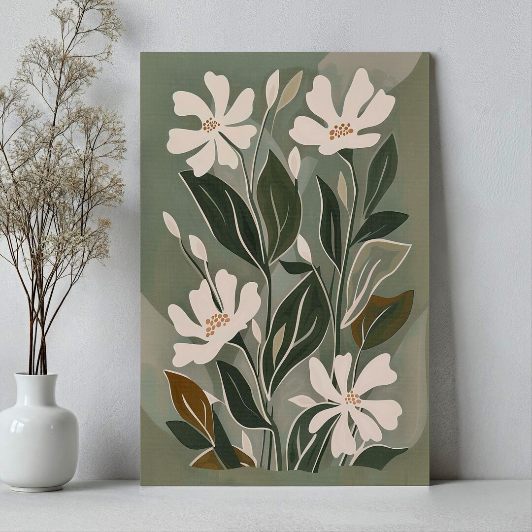 Modern Green Boho Abstract Flower Wall Art Poster or Canvas Print ...