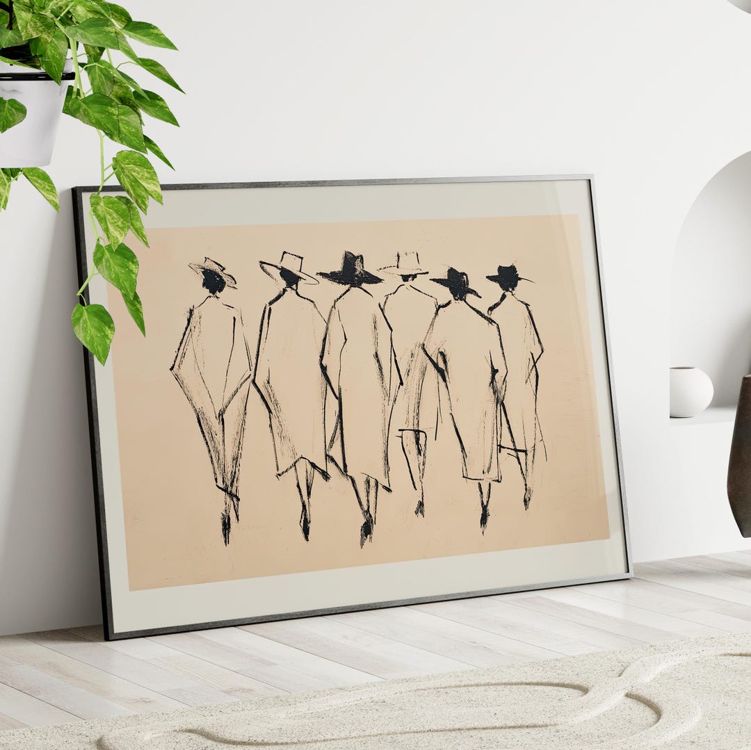 Minimalist People Sketch Art Print Poster or Canvas, Vintage Figure