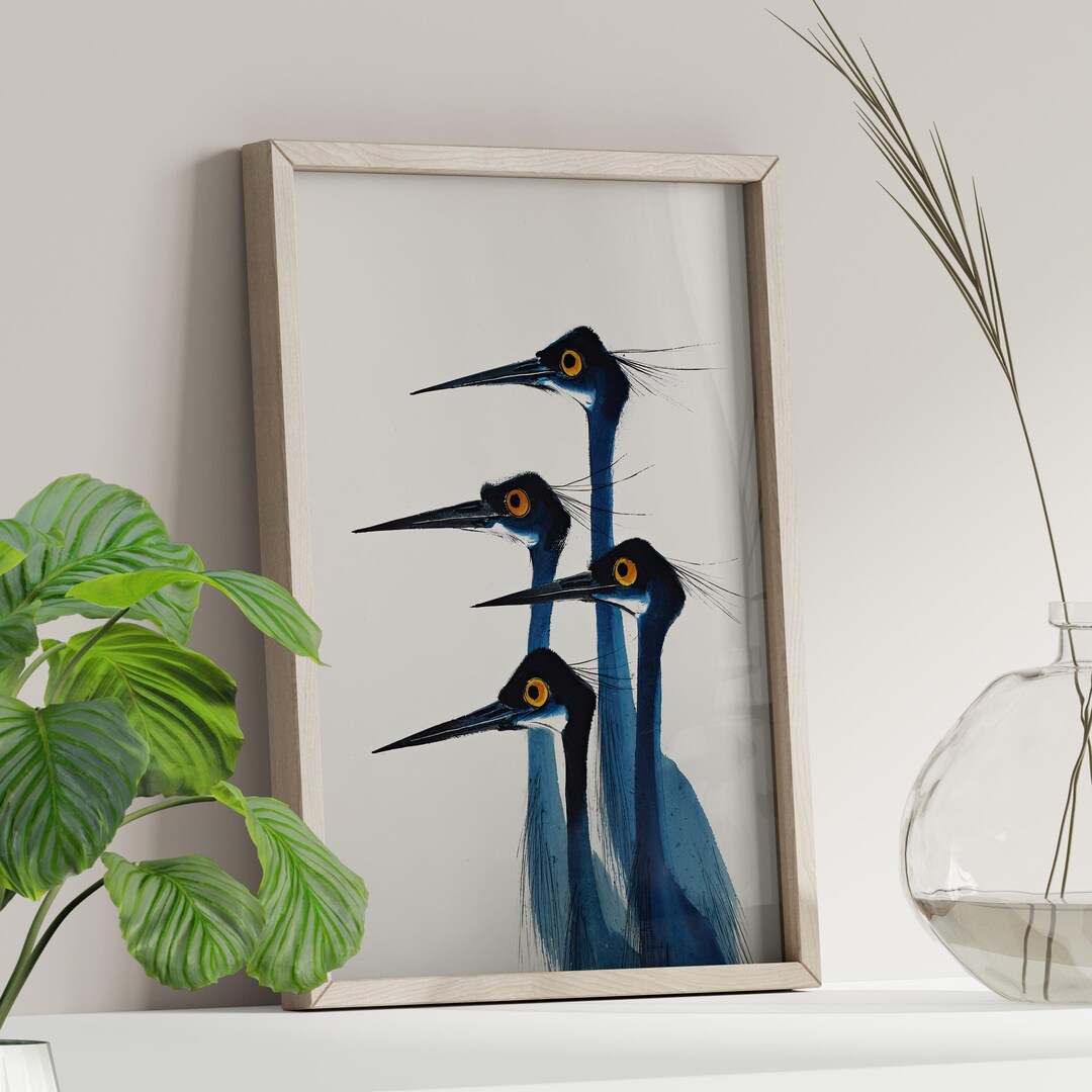 Great Blue Heron Watercolor Wall Art Poster or Canvas Print, Vintage ...