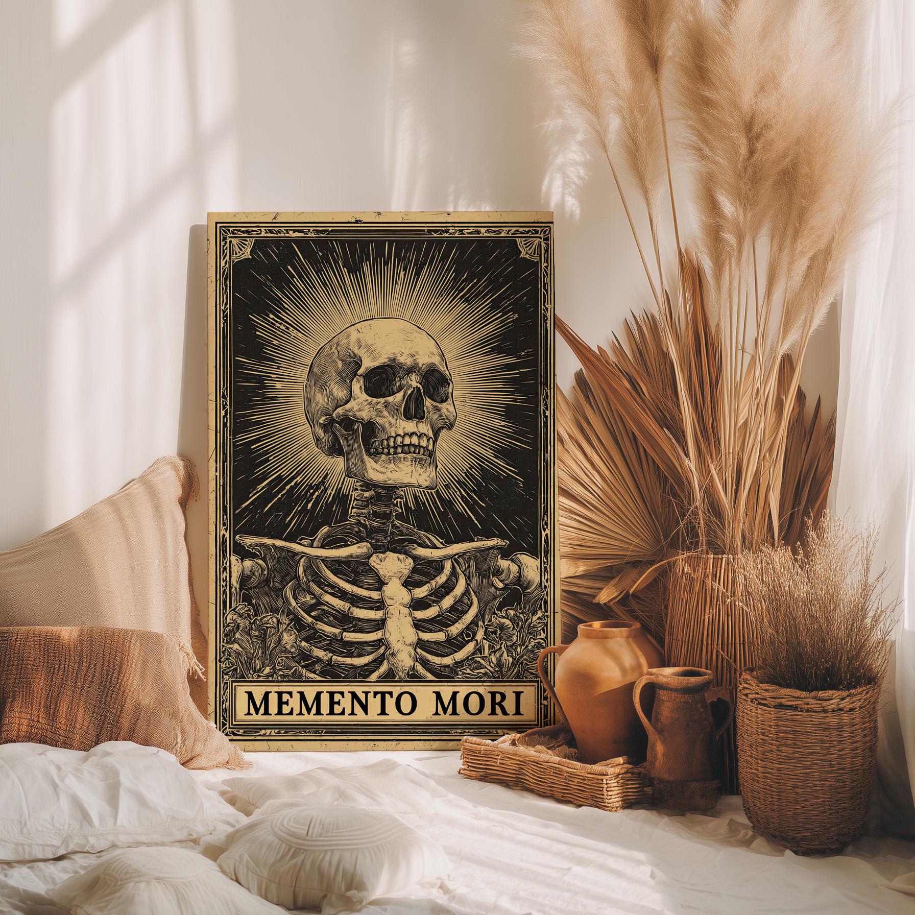 Skeleton Reminder Vintage Memento Mori Skeleton Art Poster or Canvas Print, Reflective ...