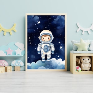 Watercolor Space Wall Art Set of 3, Astronaut Spaceship Planet Print ...