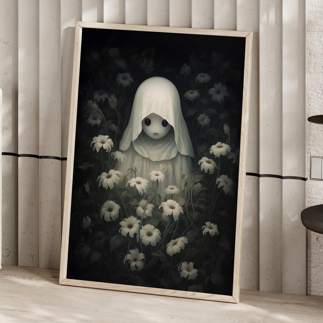 Spooky Ghost Flower Poster Art Print or Canvas, Dark Romantic Artwork ...