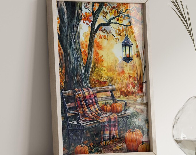 Autumnal Fall Wall Art, Park Bench, Street Lamps in Autumn, Cozy Fall ...