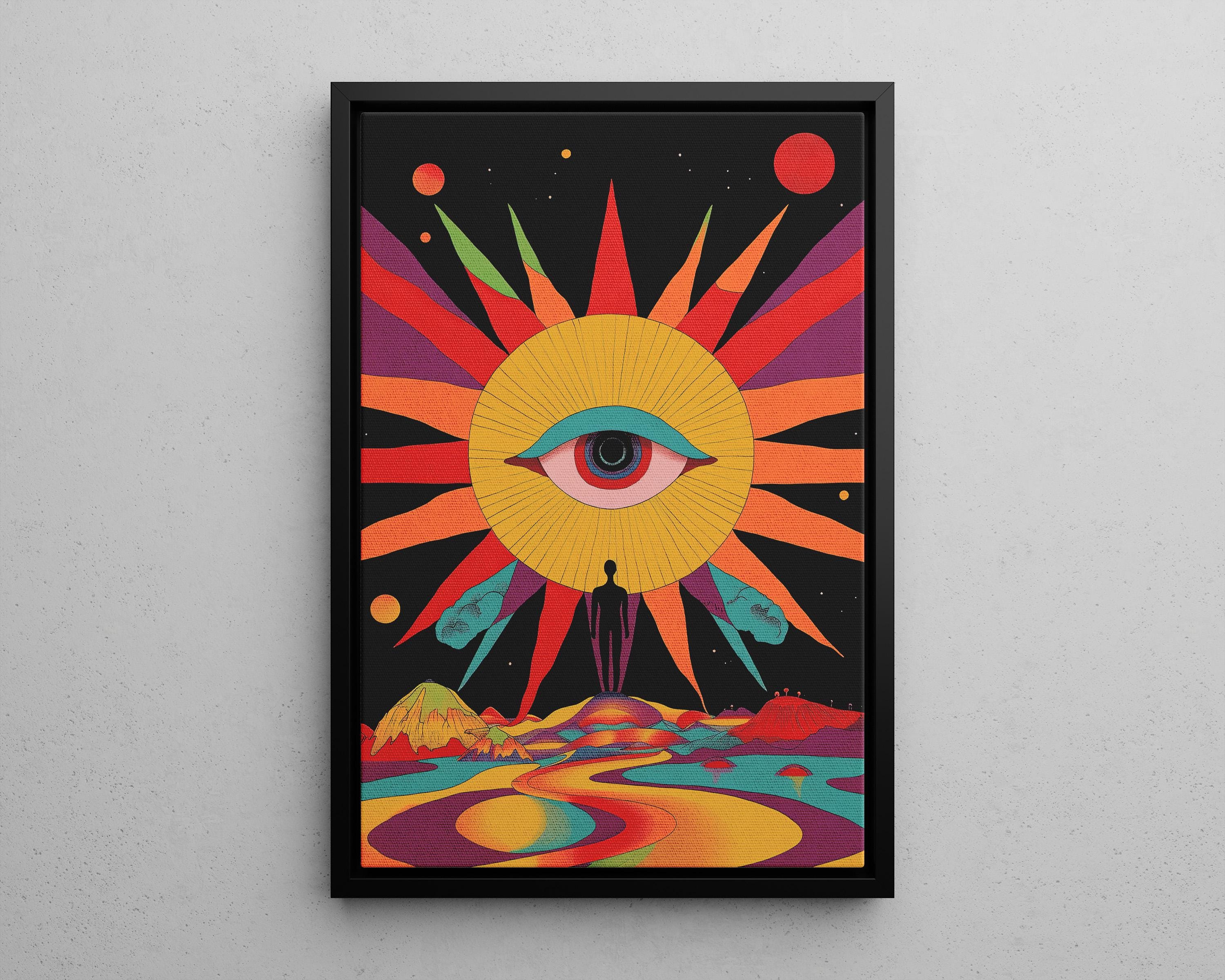 Trippy Psychedelic Sun Eye Art Print Poster or Canvas, Surreal