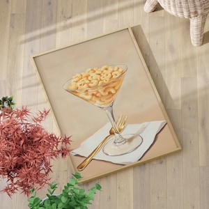Mac N Cheese in Martini Glass Oil Painting Poster or Canvas Print, Minimalist Food Paintings, Girl Dinner Art, Food Still Life Kitchen Decor