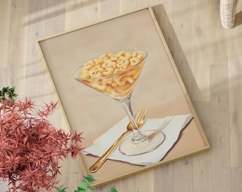 Mac N Cheese in Martini Glass Oil Painting Poster or Canvas Print, Minimalist Food Paintings, Girl Dinner Art, Food Still Life Kitchen Decor