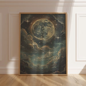 Celestial Moon Enchanting Night Sky Art Poster Print or Canvas ...