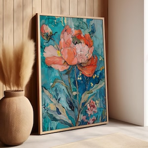 Affiche d'art mural impressionnisme fleur de pivoine ou impression sur toile, pivoine rose abstraite botanique de Style vintage, peinture florale Nature, décoration d'intérieur