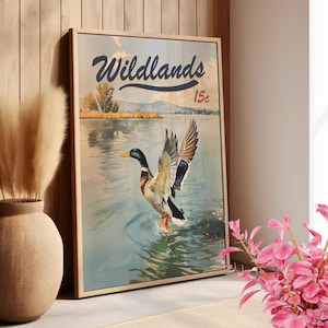 Mallard Duck Retro Wall Art Poster or Canvas Print, Hunting Fishing Print, Vintage Wildlife Art Print, Lake House Wall Decor, Fisherman Gift