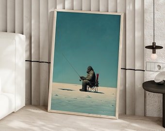 Bigfoot Ice Fishing Retro Poster or Canvas Print, Funny Sasquatch Wall Art, Cabin & Lake House Decor, Fisherman Gift, Vintage Outdoors Print