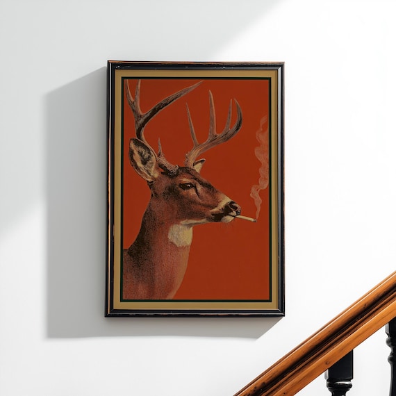 Buck Smoking Cigarette Vintage Poster Print or Canvas, Funny Whitetail Deer  Hunting Cabin Decor, Retro Hunter Outdoors Print, Gift for Dad