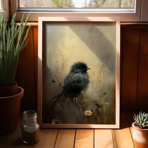 Vintage Bird Oil Painting Poster or Canvas Print, Moody Bird Print Antique Painting, Dark Cottagecore Realistic Bird Painting Home Decor
