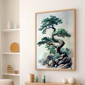 Japanese Bonsai Wall Art Poster or Canvas Print, Japanese Tree Art Print, Surreal Tree Art, Modern Japanese Wall Decor Bonsai Tree Print