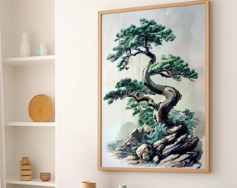 Japanese Bonsai Wall Art Poster or Canvas Print, Japanese Tree Art Print, Surreal Tree Art, Modern Japanese Wall Decor Bonsai Tree Print