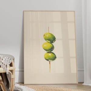 Minimalist Cocktail Olives Wall Art Poster or Canvas Print, Cocktail Poster for Kitchen or Bar, Retro Olive Art Print, Cocktail Food Artwork