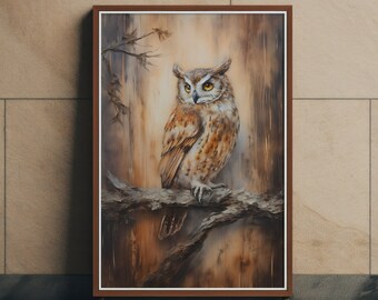 Vintage Owl In A Branch Wall Art, Rustic And Vintage Woodland Animal Poster, Aesthetic Farmhouse Decoration, Perfect Gift For Bird Lovers