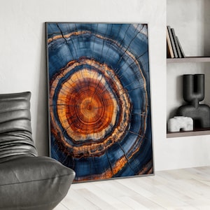 Colorful Tree Ring Abstract Art Poster or Canvas Print, Wood Slice Print Natural Wall Art Rustic Home Decor, Modern Botanical Nature Print