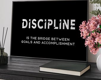 Discipline Motivational Quote Typography Wall Art Black Poster or Canvas Print, Fitness Gym Poster, Office Inspirational Print Home Decor