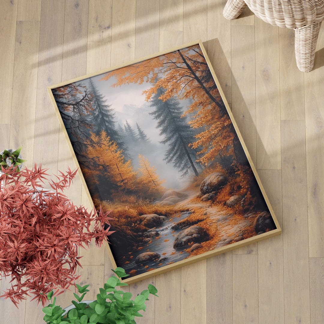 Autumn Forest Stream and Path Wall Art Poster or Canvas Print, Fall ...