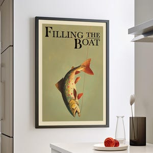 Vintage Fly Fishing Wall Art Poster or Canvas Print, Retro Trout Print for Dad, Cabin Wall Decor, Outdoorsman Art Print, Fisherman Gift Idea