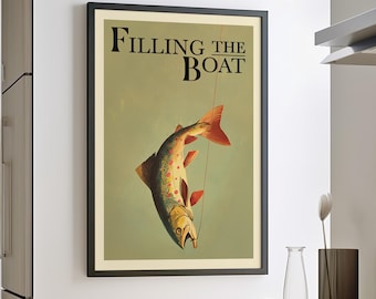 Vintage Fly Fishing Wall Art Poster or Canvas Print, Retro Trout Print for Dad, Cabin Wall Decor, Outdoorsman Art Print, Fisherman Gift Idea