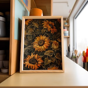 Sonnenblume William Morris Kunst Druck oder Leinwand, Vintage Country Blumen Geschenk für Hercore Dark Academia Dekor Mid Century Botanical