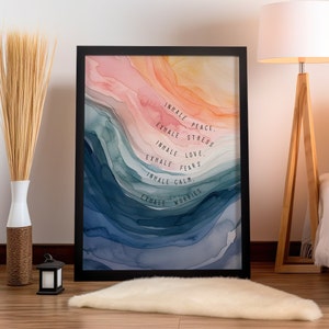 Inhale Exhale Swirly Watercolor Abstract Wall Art Poster or Canvas Print, Calm Art, Wellness Breathe Home Office Motivational Wall Decor