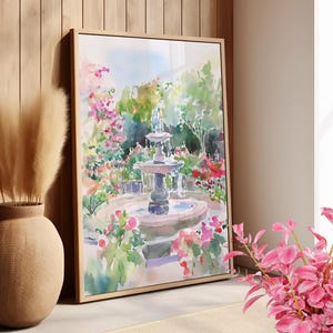 Cityscape Charleston Water fountain SC Art Poster or Canvas Print, Rainbow Row, Pineapple Fountain, Church Steeple, Love Shack Fancy