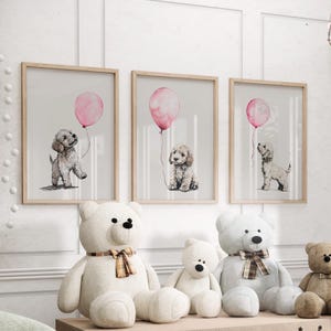 Goldendoodle Puppy Watercolor Wall Art Set of 3 Poster or Canvas Print, Playful Dog Nursery Decor, Kids Room Animal Print, Pet Lover Gift
