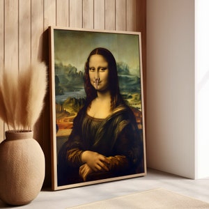 Arte engraçada do banheiro Mona Lisa Retrato Alterado Impressão de arte ou impressão em tela, Humorístico Mona Lisa Banheiro Decoração de parede, Mona Lisa Poster de banheiro