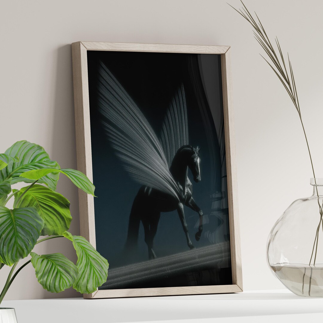 Majestic Black Pegasus Wall Art Poster or Canvas Print, Fantasy Winged ...